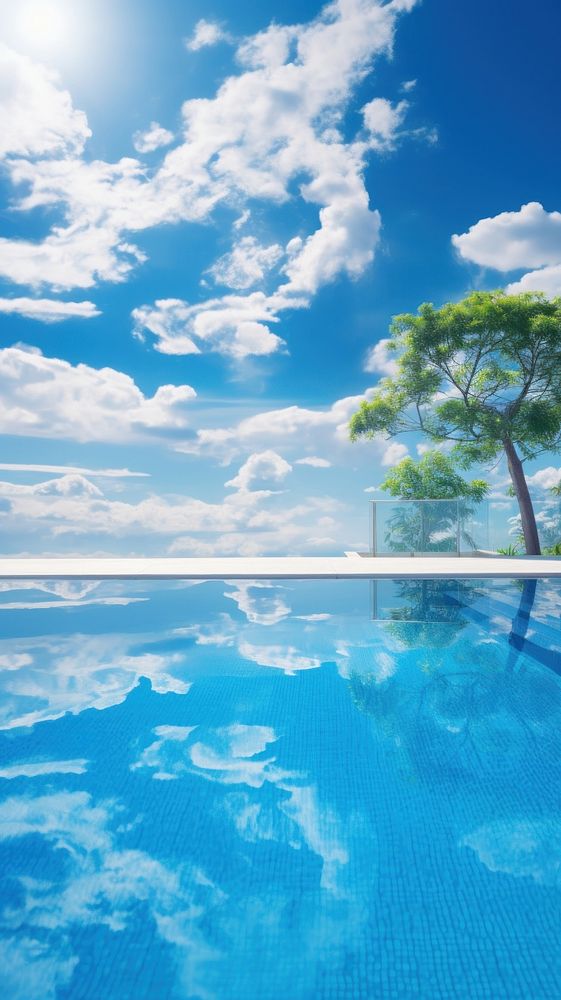  Blue swimming pool summer outdoors nature. AI generated Image by rawpixel.
