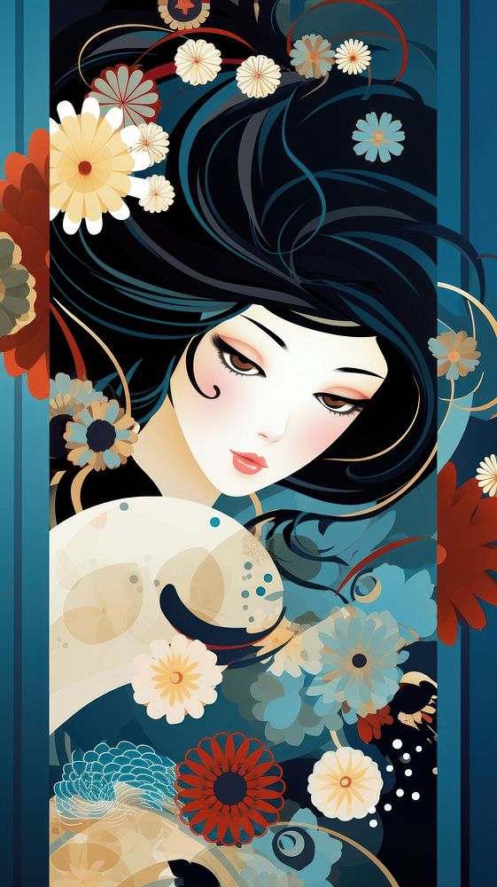  Abstract japanese art wallpaper fashion cartoon. AI generated Image by rawpixel.