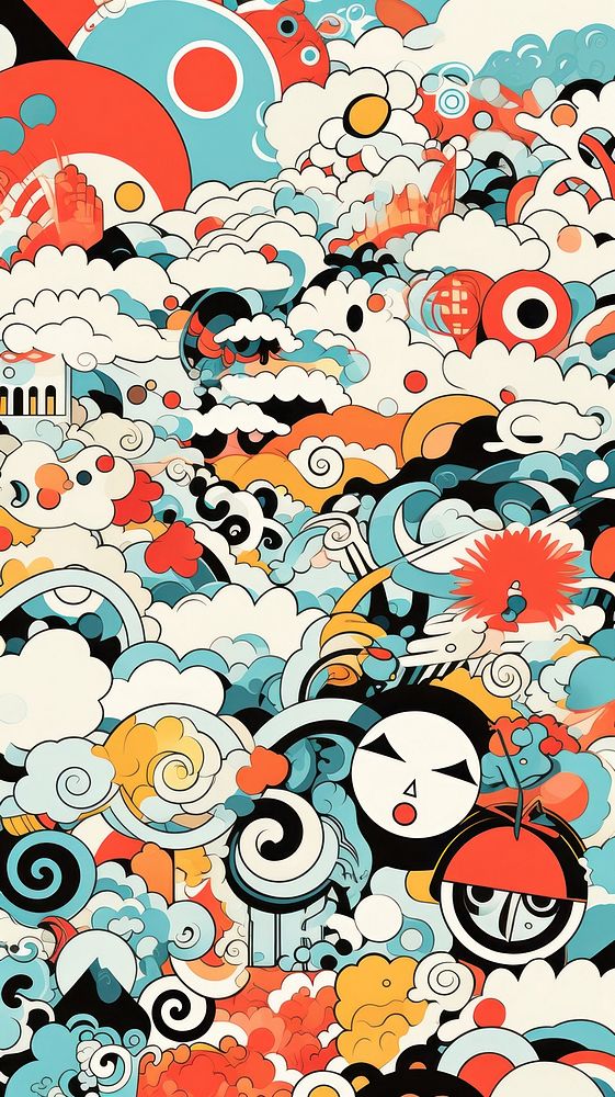  Abstract japanese art cartoon pattern backgrounds. AI generated Image by rawpixel.