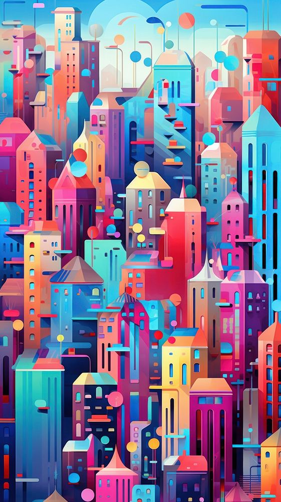  Abstract citypop wallpaper metropolis pattern art. AI generated Image by rawpixel.