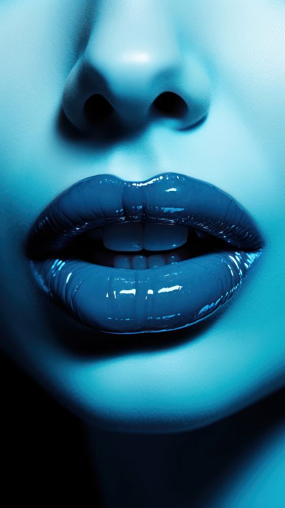 Close up of blue woman lips portrait headshot lipstick. AI generated Image by rawpixel.