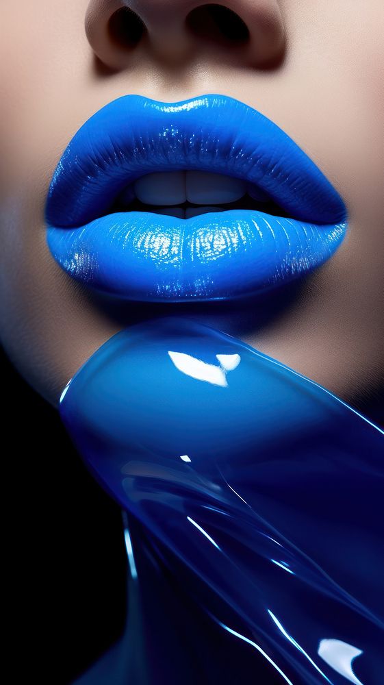  Close up of blue woman lips cosmetics lipstick portrait. AI generated Image by rawpixel.