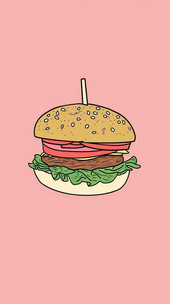 Cute burger illustration food meal hamburger.