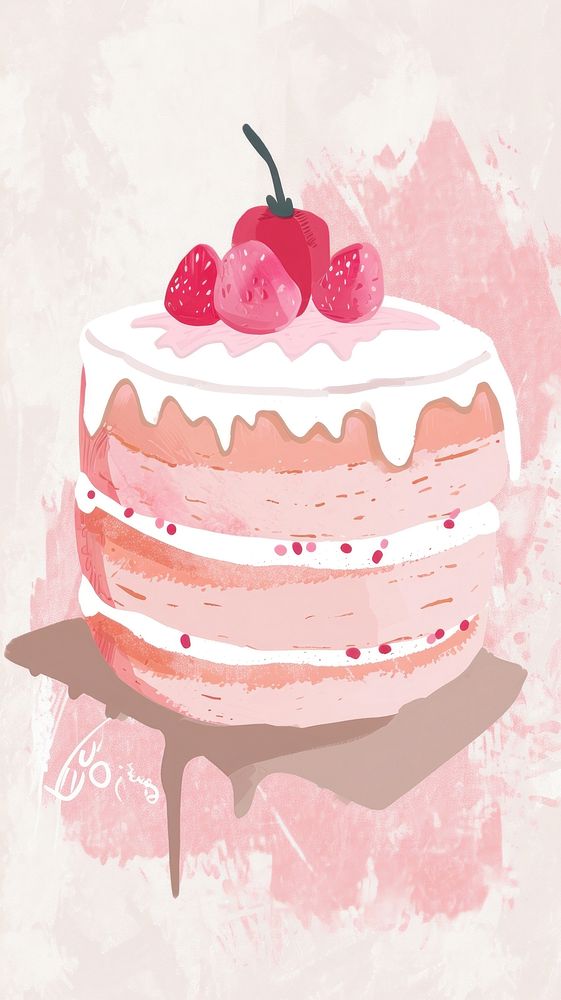 Cute cake illustration dessert cream fruit.
