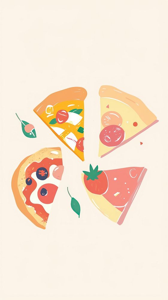 Cute food illustration pizza pepperoni freshness.