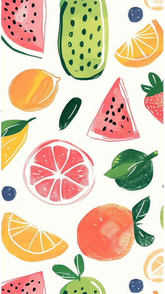 Cute fruit illustration backgrounds watermelon grapefruit.