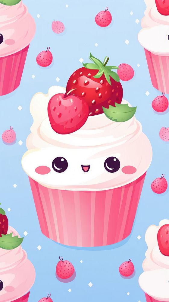 Cute holographic animal vector seamless background strawberry cream food.