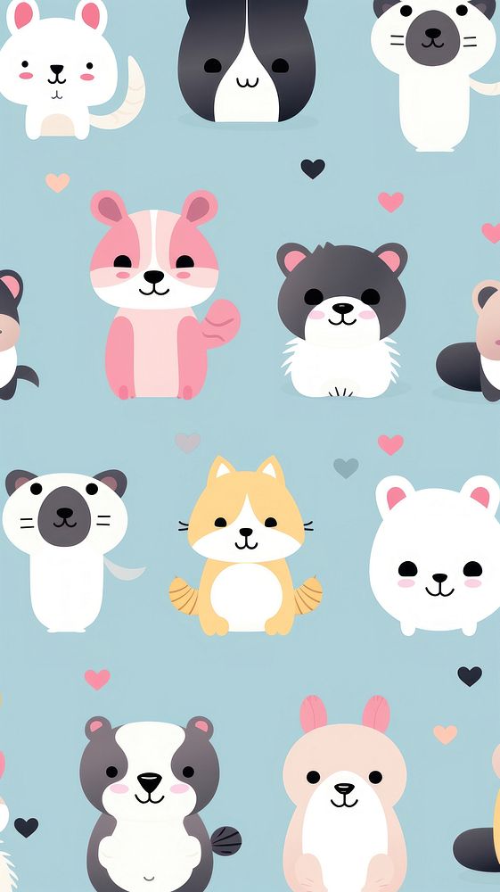 Seamless pattern of cute animals cartoon background backgrounds mammal cat.