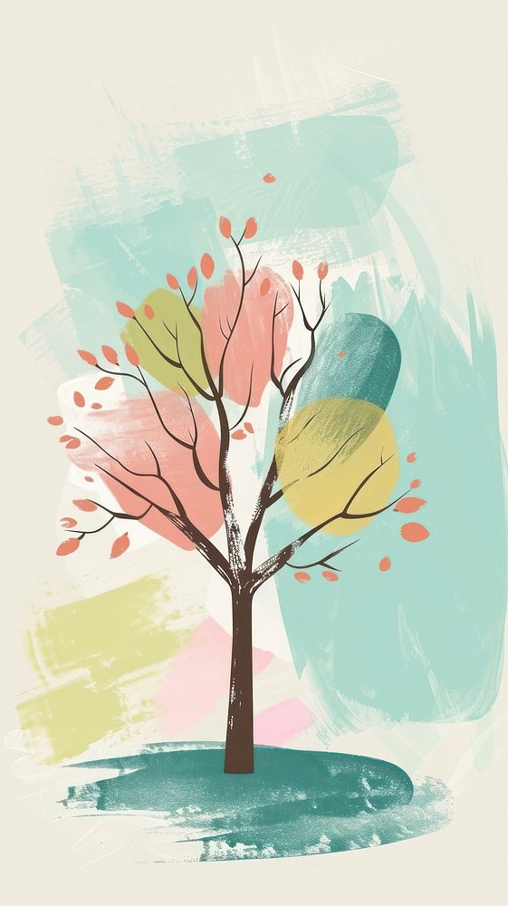 Cute tree illustration painting plant art.