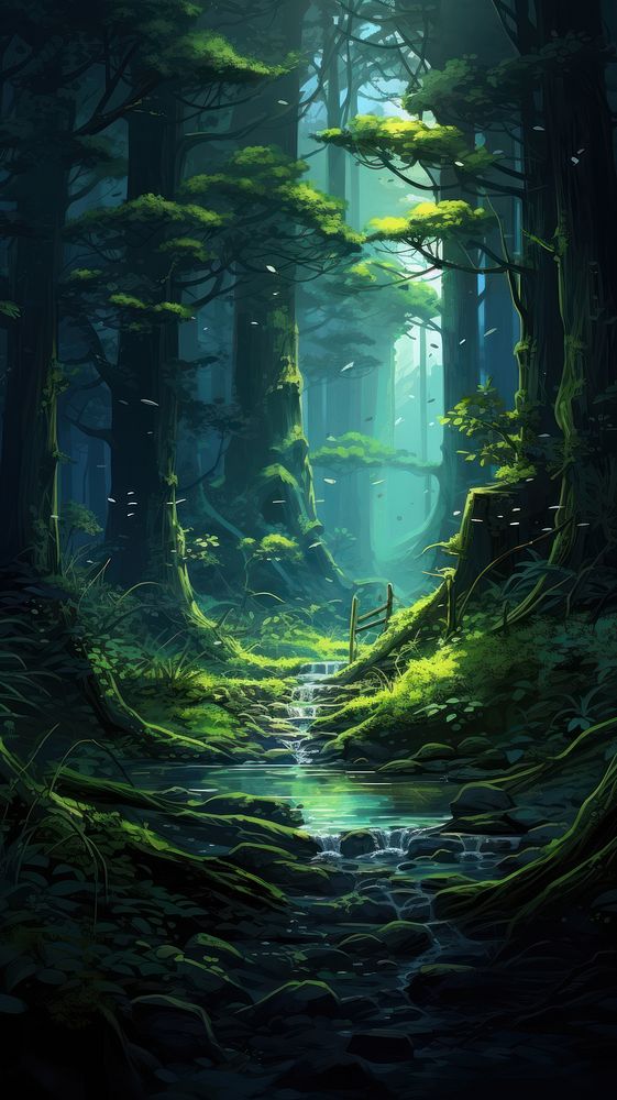  Deep forest woodland outdoors scenery. AI generated Image by rawpixel.