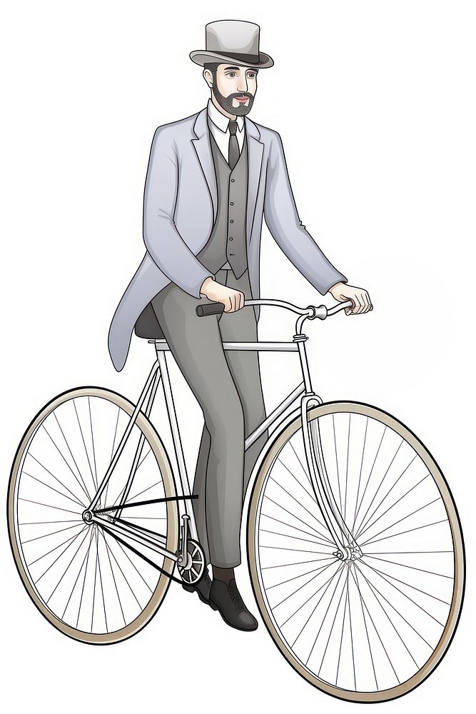 A man riding bicycle Alphonse Mucha style vehicle cycling sports.