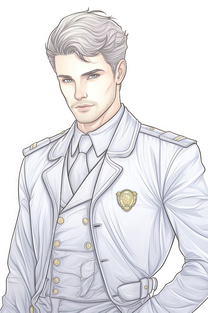 Modern policeman Alphonse Mucha style drawing sketch adult.