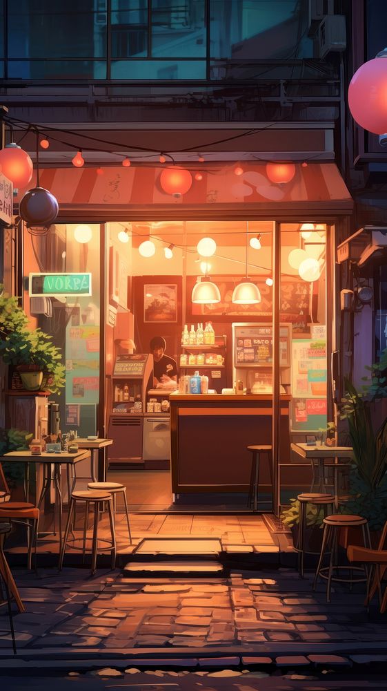 Lofi coffee shop restaurant street | Premium Photo Illustration - rawpixel