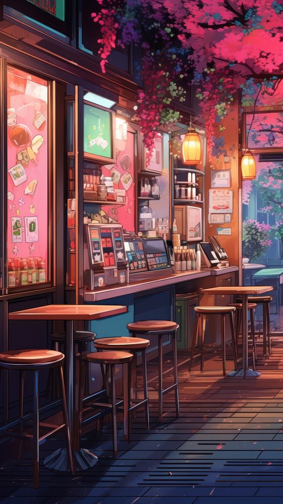  Lofi coffee shop table bar art. AI generated Image by rawpixel.