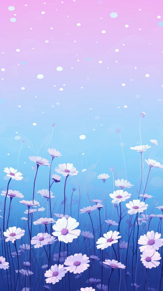  A blue Daisy field wallpaper in the morning flower purple daisy. AI generated Image by rawpixel.