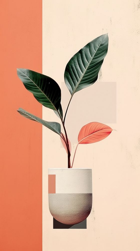 Minimal simple plant vase leaf wall.