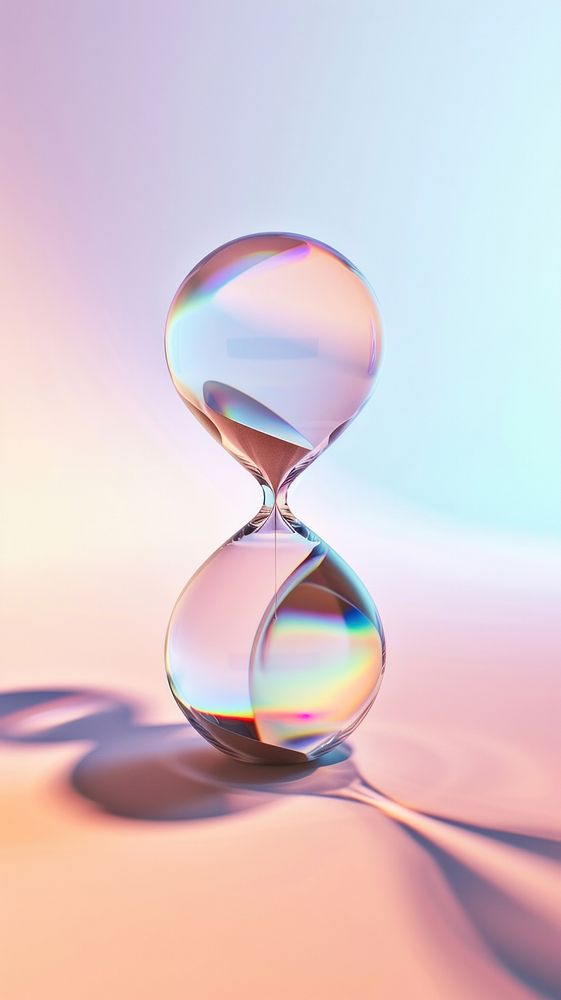 Transparent sand clock shape glass reflection.