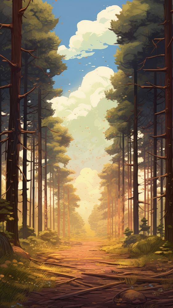  Multilayered pine forest sunlight outdoors woodland. AI generated Image by rawpixel.
