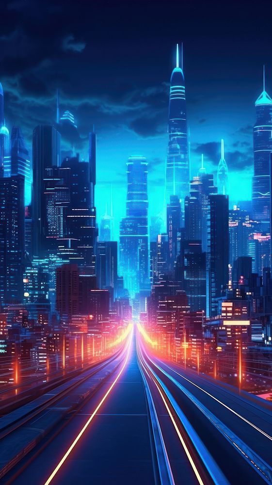  Neon Futuristic Cyberpunk Cityscape in blue cityscape architecture futuristic. 