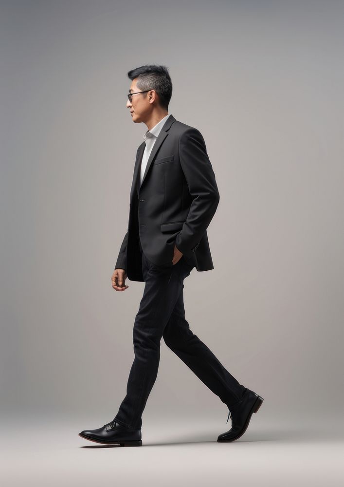 A chinese businessman walking footwear tuxedo. AI generated Image by rawpixel.