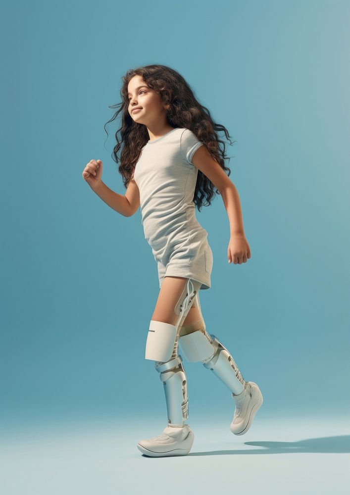 A chubby girl with prosthetic leg footwear person human. AI generated Image by rawpixel.