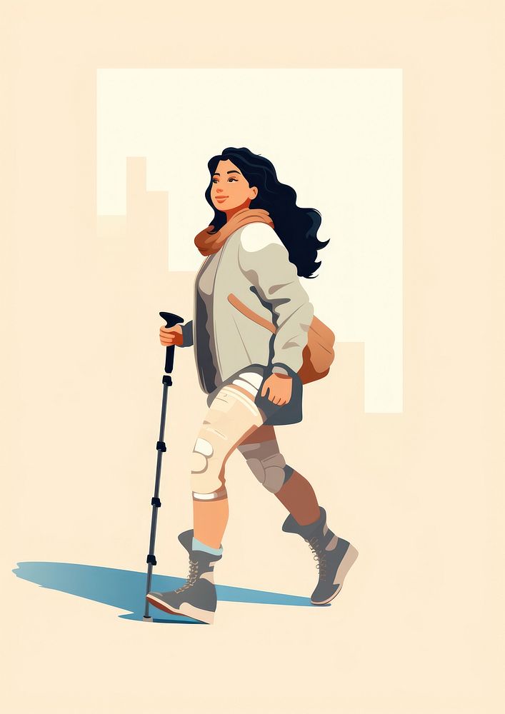 A chubby girl with prosthetic leg walking adult photo. AI generated Image by rawpixel.
