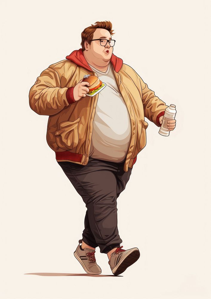 A chubby man eating berger drawing walking sketch. AI generated Image by rawpixel.