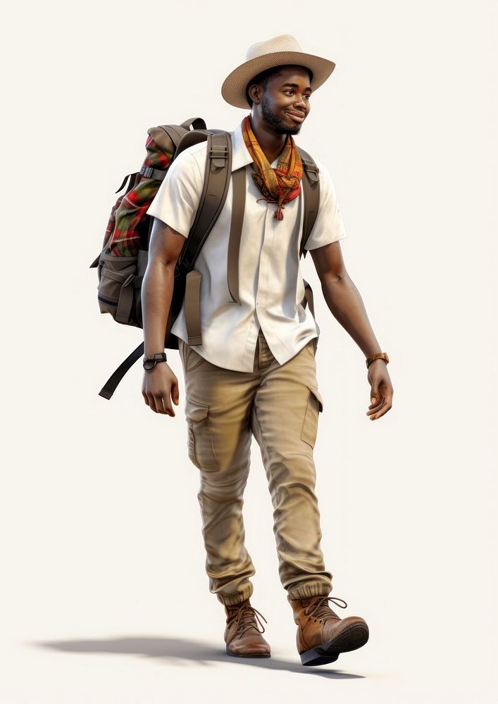 A happy African traveler walking backpack person. AI generated Image by rawpixel.