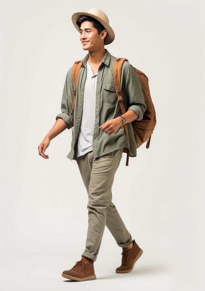 A happy Asian traveler backpack fashion walking. AI generated Image by rawpixel.