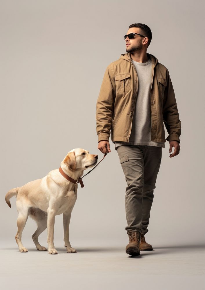 A happy blind man with dog footwear walking mammal. AI generated Image by rawpixel.