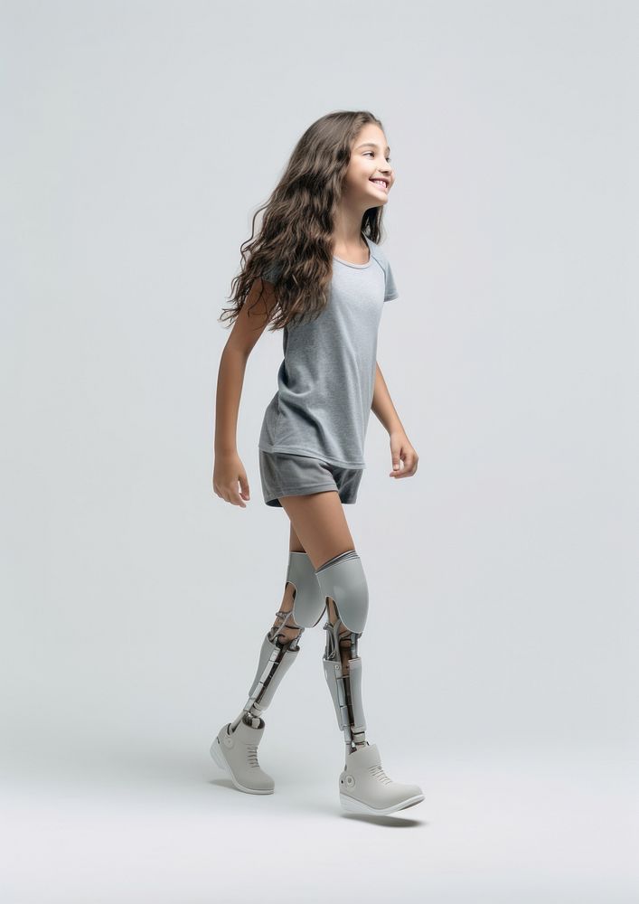A happy girl with prosthetic leg footwear person human. AI generated Image by rawpixel.