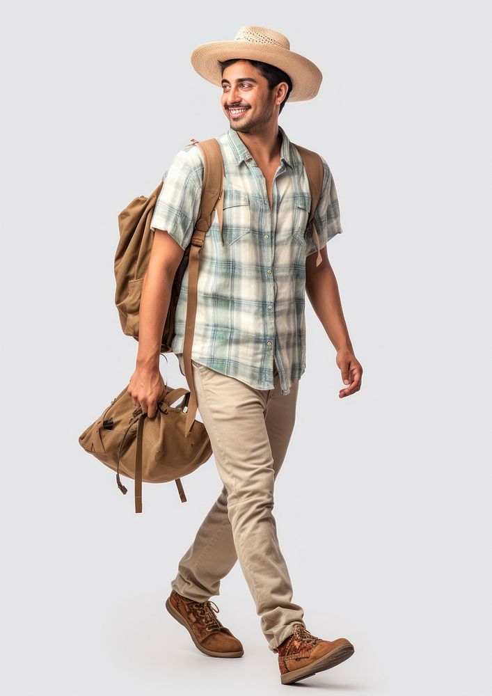 A happy hispanic traveler walking person adult. AI generated Image by rawpixel.