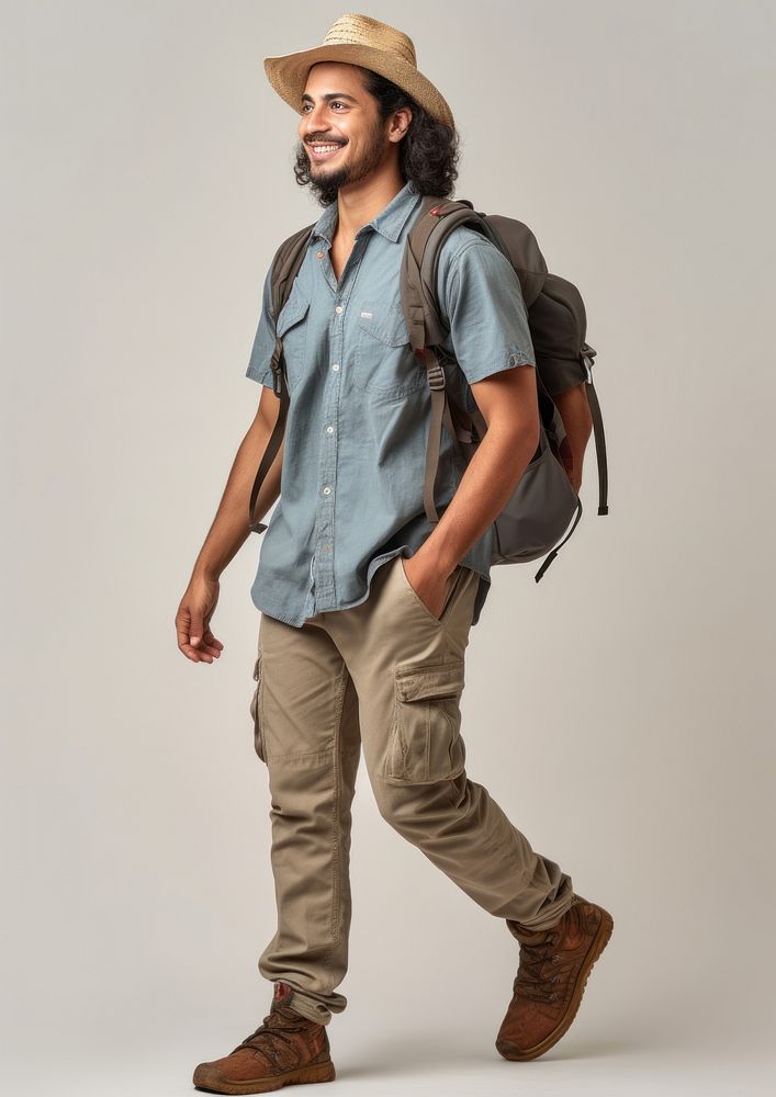 A happy hispanic traveler backpack person adult. AI generated Image by rawpixel.