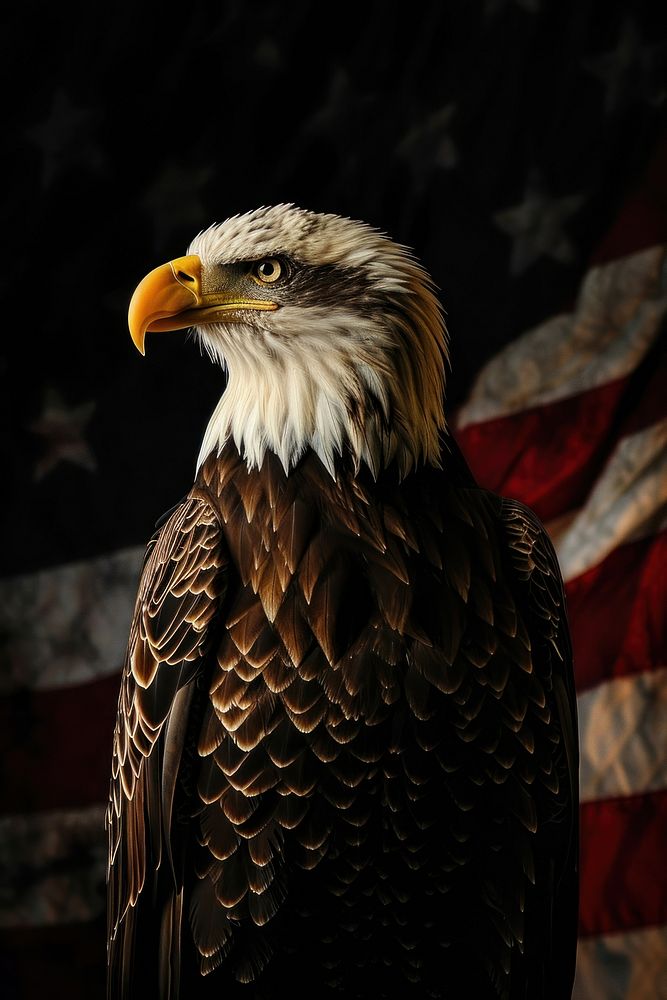 A isolated full body eagle with america flag animal bird beak.