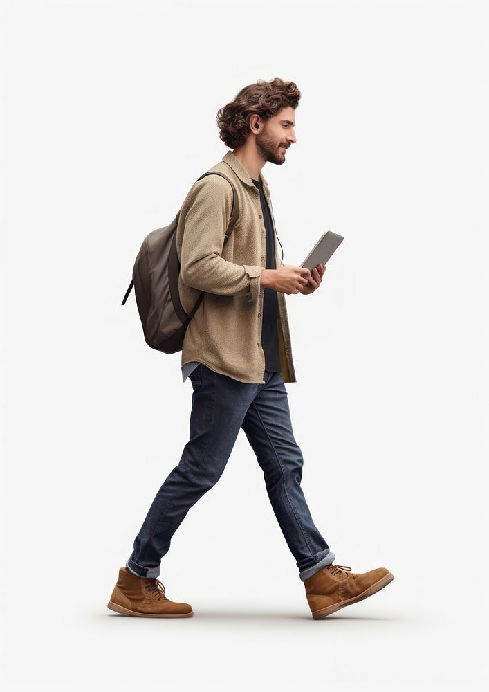 A younf man holding computer notebook walking person adult. AI generated Image by rawpixel.