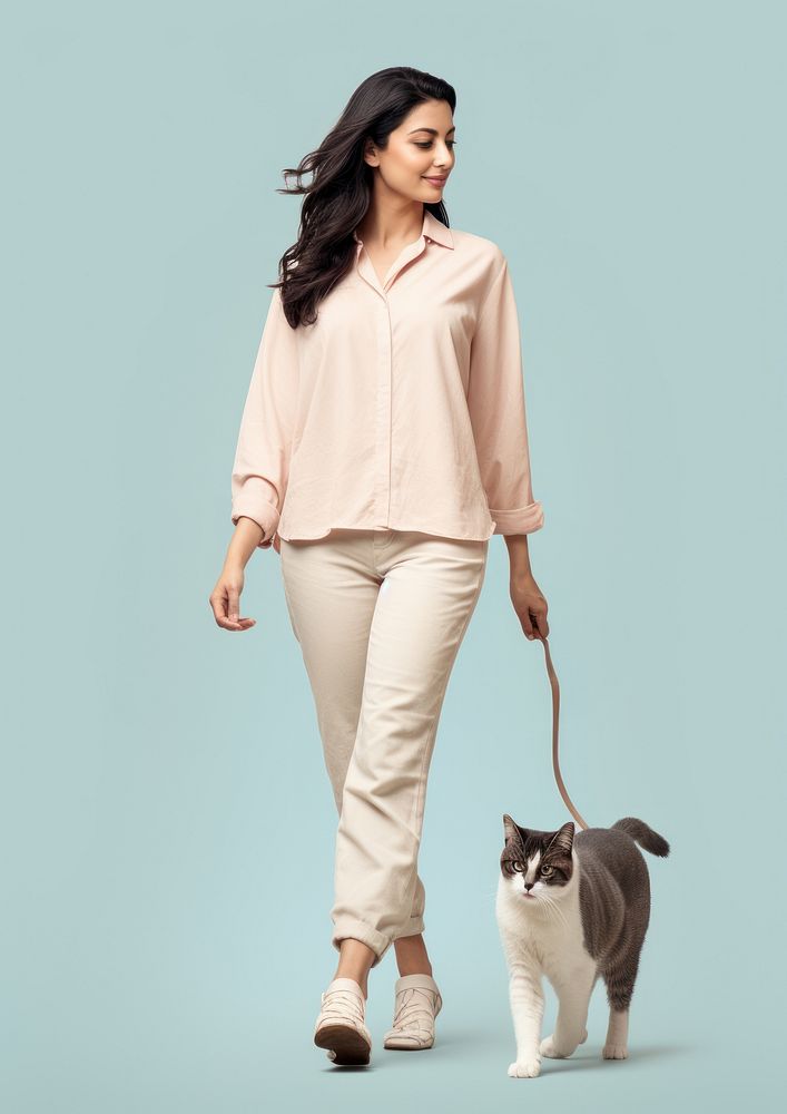 An Asian woman with cat walking blouse animal. AI generated Image by rawpixel.