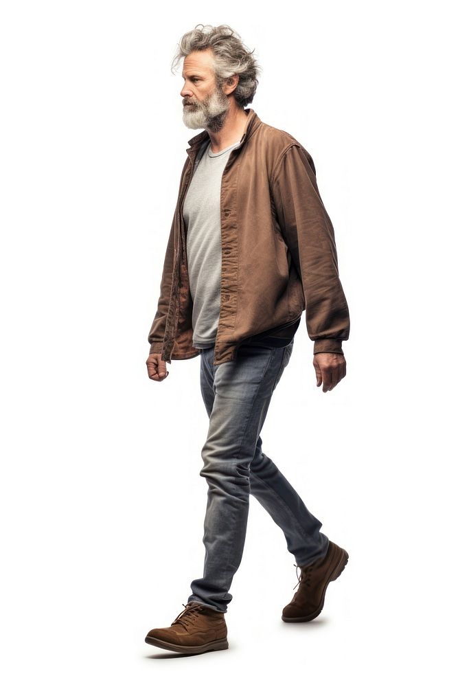 Man walking footwear jacket.