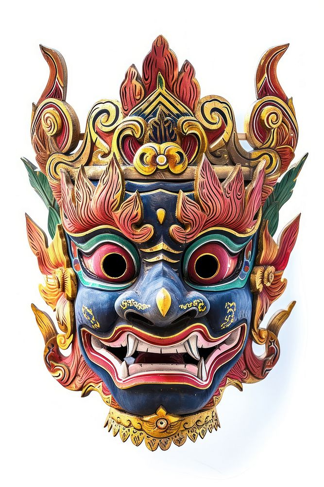 Traditional Asian mask white background representation spirituality.