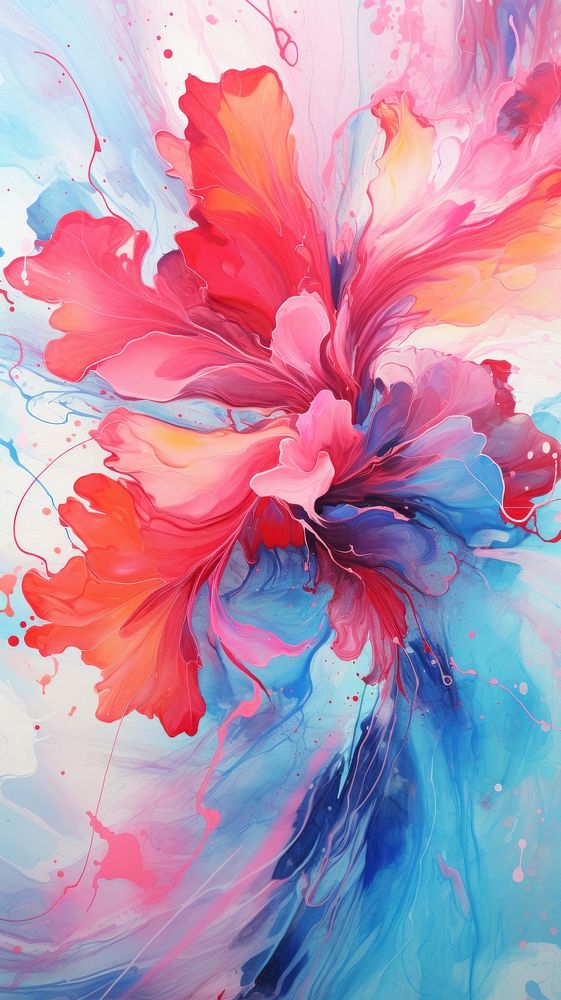  Abstract acrylic color splash painting flower petal. 