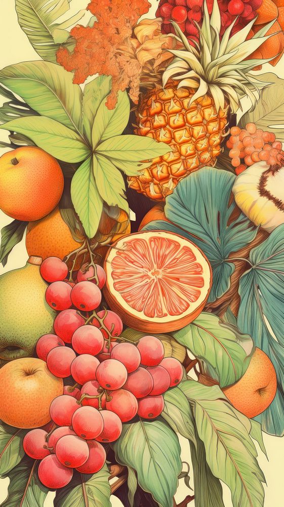 Wallpaper tropical fruits backgrounds grapefruit pineapple.