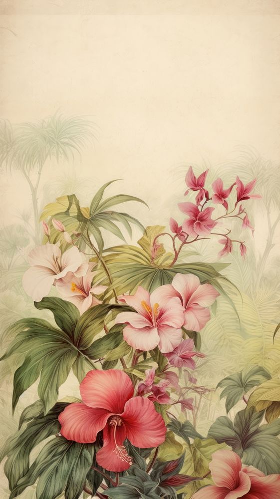 Wallpaper botanical painting pattern drawing.