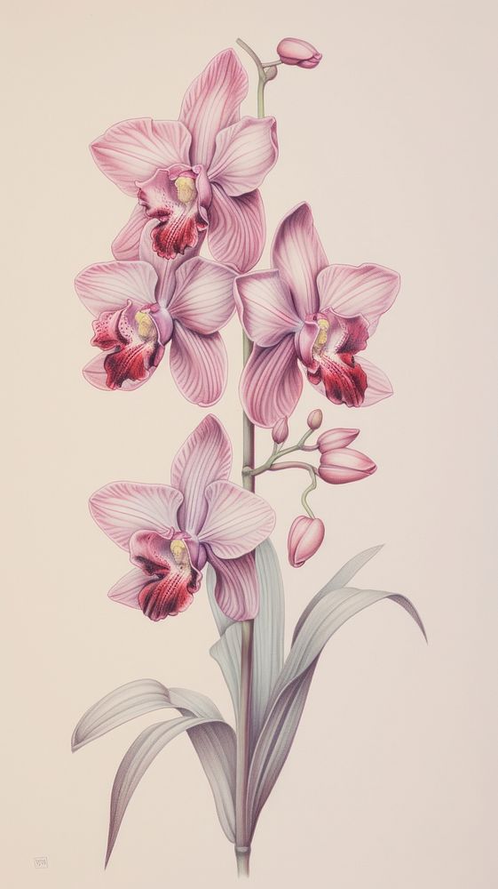 Wallpaper orchid blossom drawing flower.