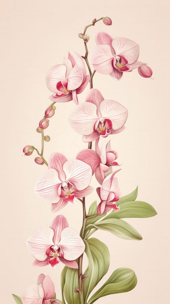 Wallpaper orchid blossom flower sketch.
