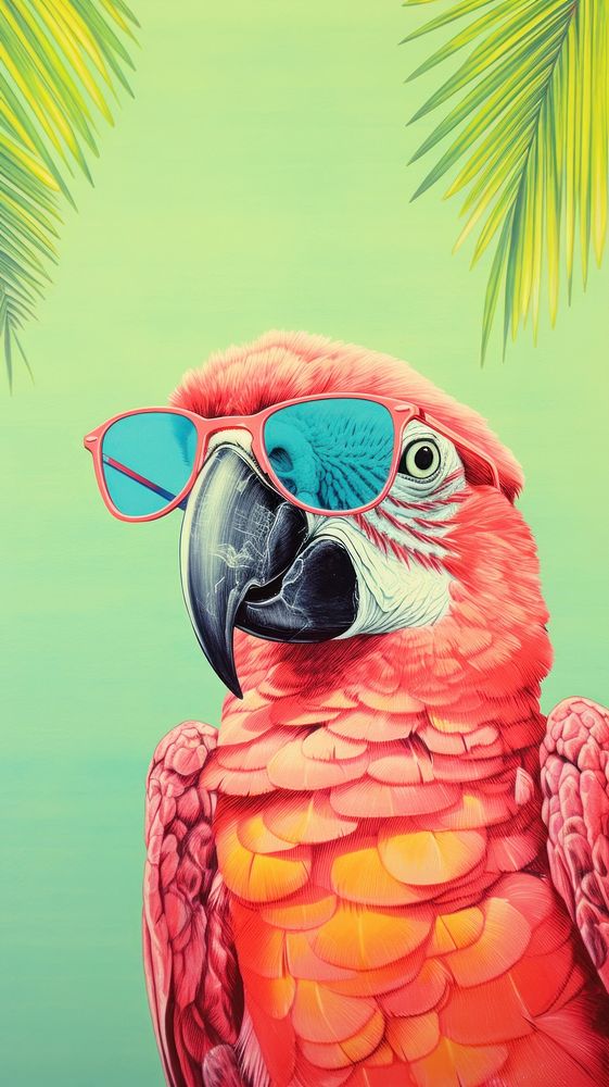 Wallpaper parrot with sunglass animal bird beak.