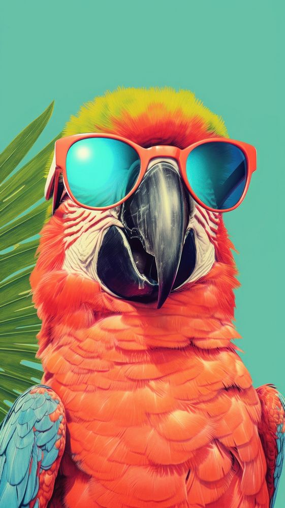 Wallpaper parrot with sunglass sunglasses animal bird.