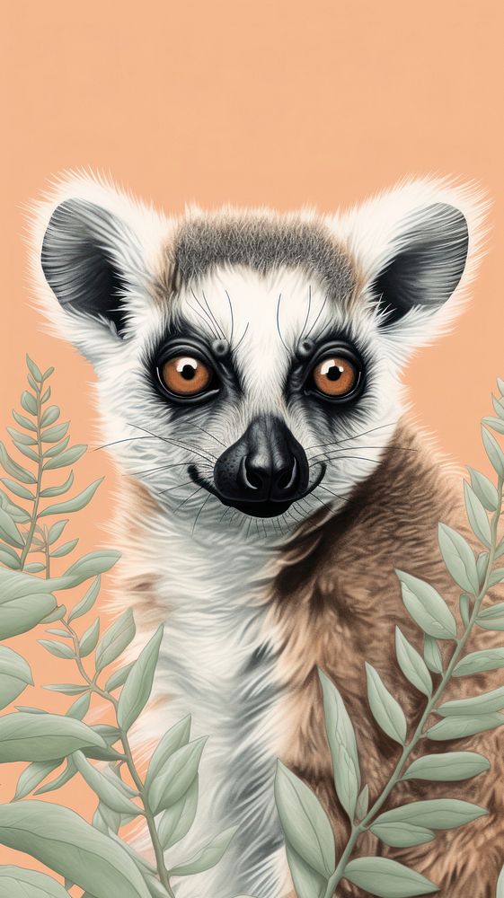 Wallpaper ring tailed lemur wildlife drawing animal.