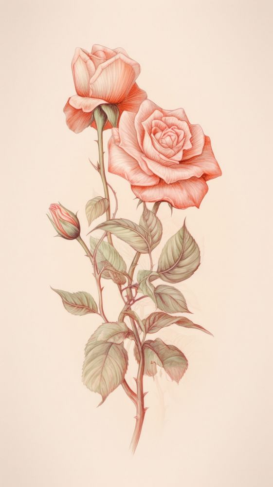 Wallpaper rose drawing sketch pattern.