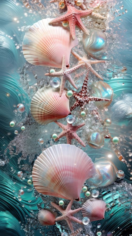 Seashells and stars wallpaper marine pink invertebrate. AI generated Image by rawpixel.