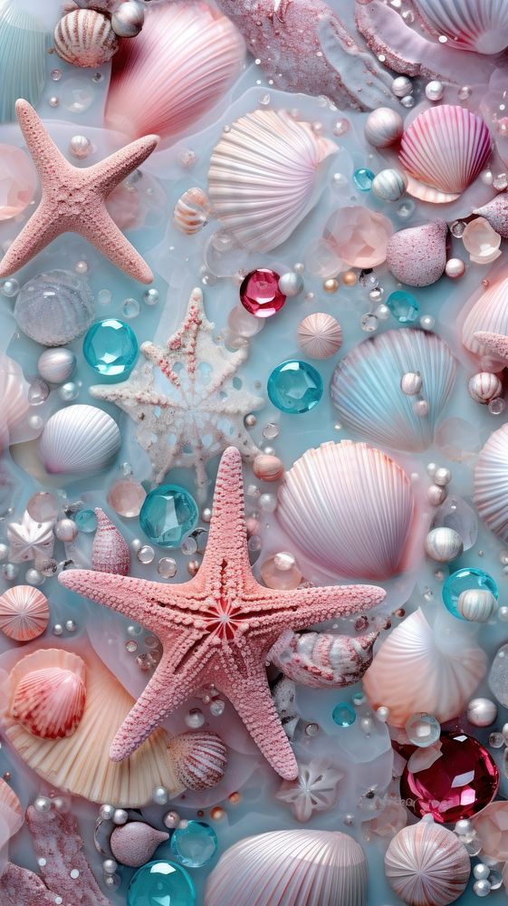 Seashells and stars marine pink invertebrate. AI generated Image by rawpixel.
