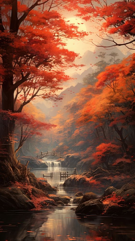  Serene autumn landscape outdoors scenery. AI generated Image by rawpixel.
